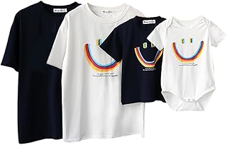 ジュタオピン 親子ペアルック 赤ちゃん 親子コーデ ペアルック tシャツ 家族お揃いコーデ 夏 親子 tシャツ お揃い 服 ペア お揃い 子ども服 親子ペアルック 半袖 姉妹 兄弟 お揃い 服 家族 ペアルック 出産祝い 記念日プレゼント スマイリー