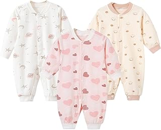 [miniGray] 長袖カバーオール ベビー服 3枚セット 綿100% 新生児服 前開きタイプ かわいい 新生児 女の子 赤ちゃん服 ロンパース 出産祝い プレゼント かば図案 0-12ヶ月 59-80cm